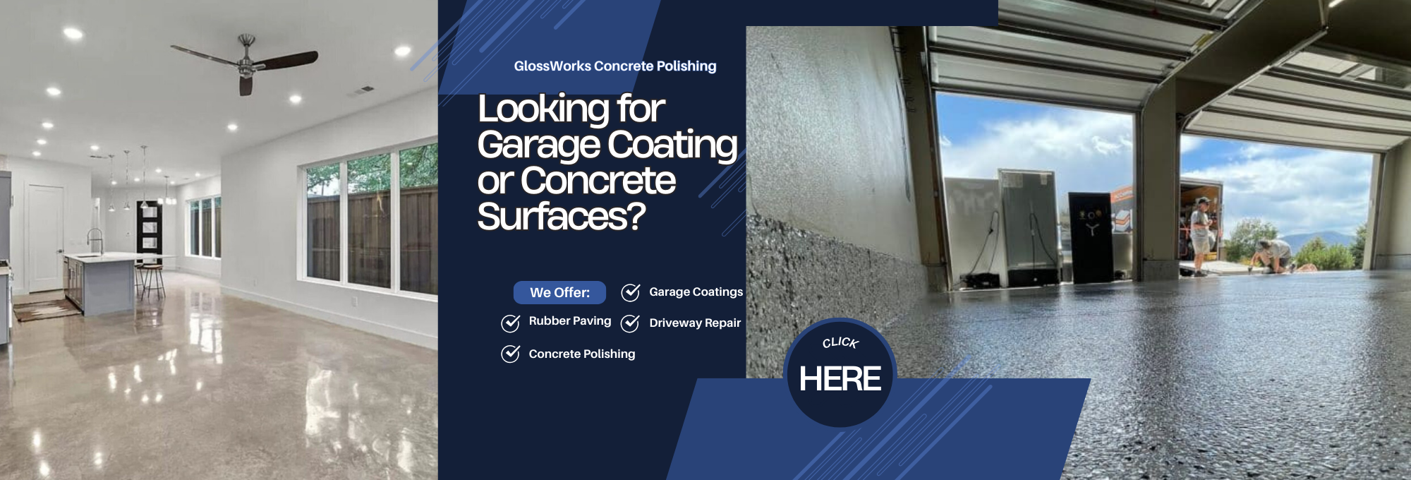 GlossWorks Promotion featuring garage flooring and concrete surfaces